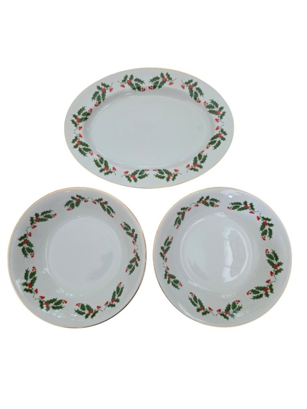 Mogi Japan Holly & Berries Christmas Set of 2 Serving Bowls + Platter New